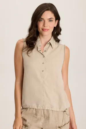 Rein Sleeveless Polo with Snap Front & Cinched Hem