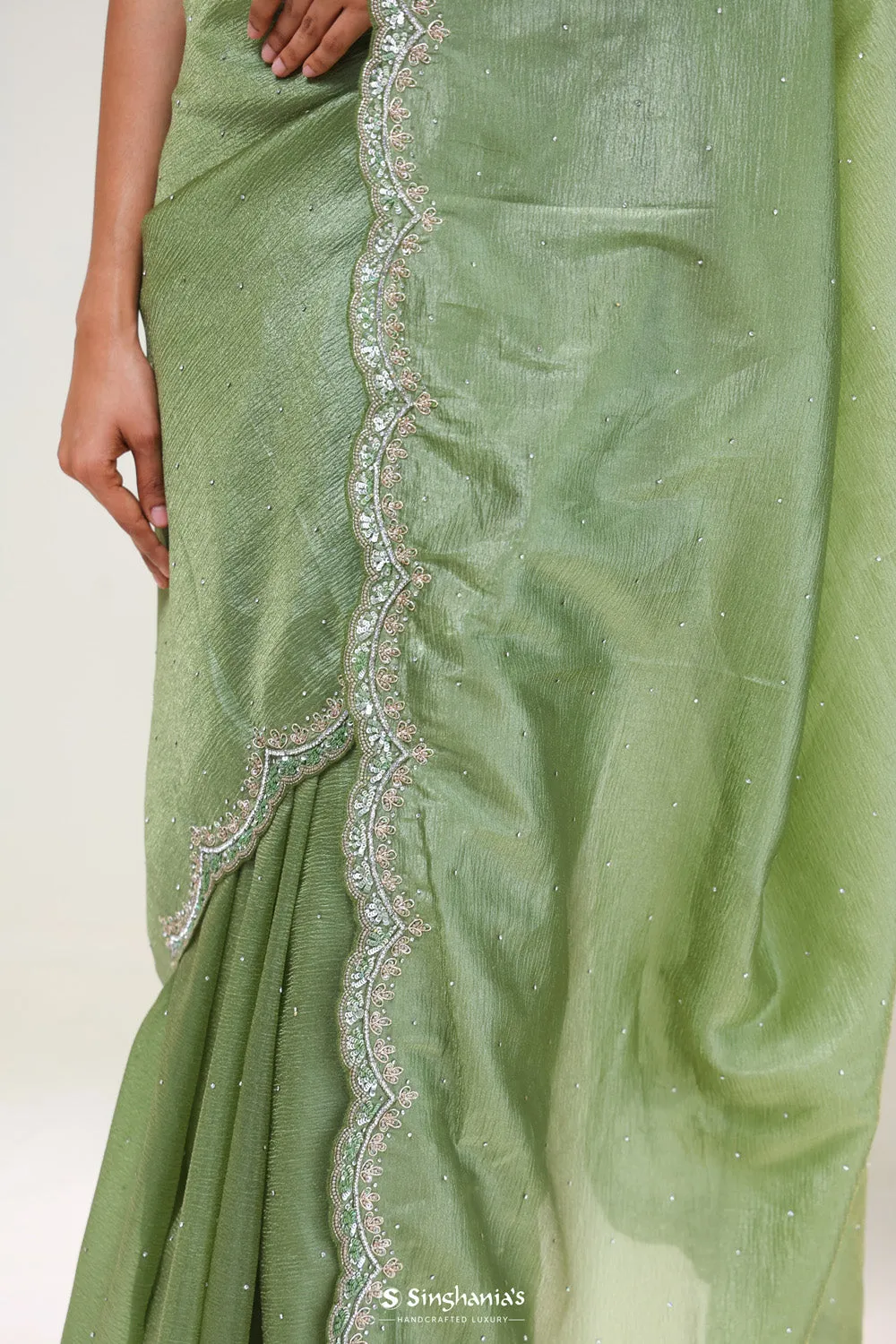 Sage Green Handcrafted Tissue Saree