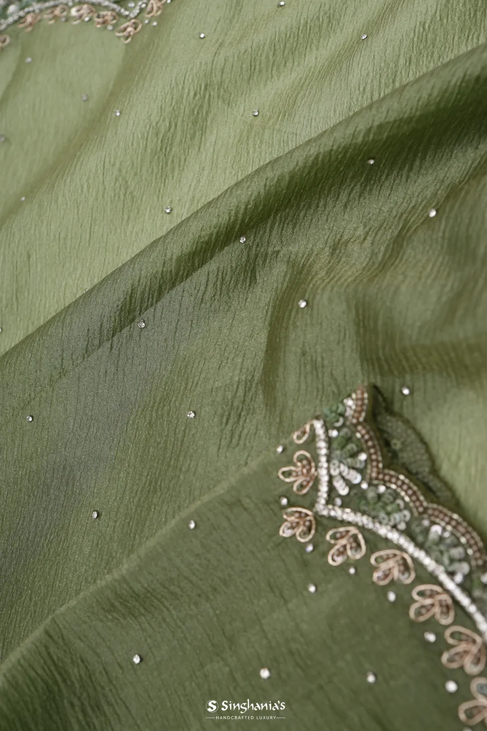 Sage Green Handcrafted Tissue Saree