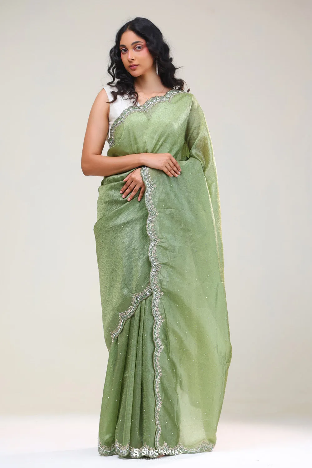 Sage Green Handcrafted Tissue Saree