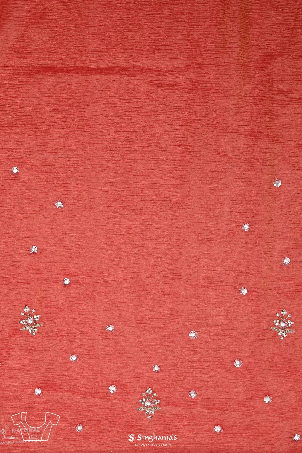 Salmon Red Butti Handcrafted Tissue Saree