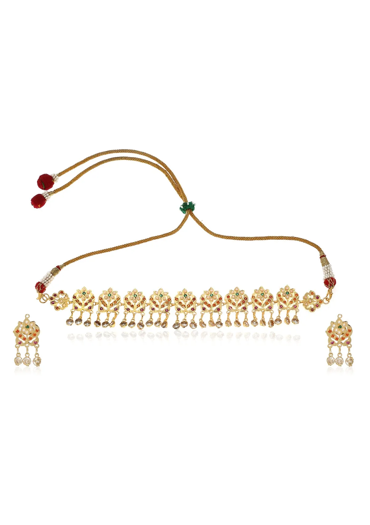Sankla Gold Tone Silver Necklace & Earrings Set
