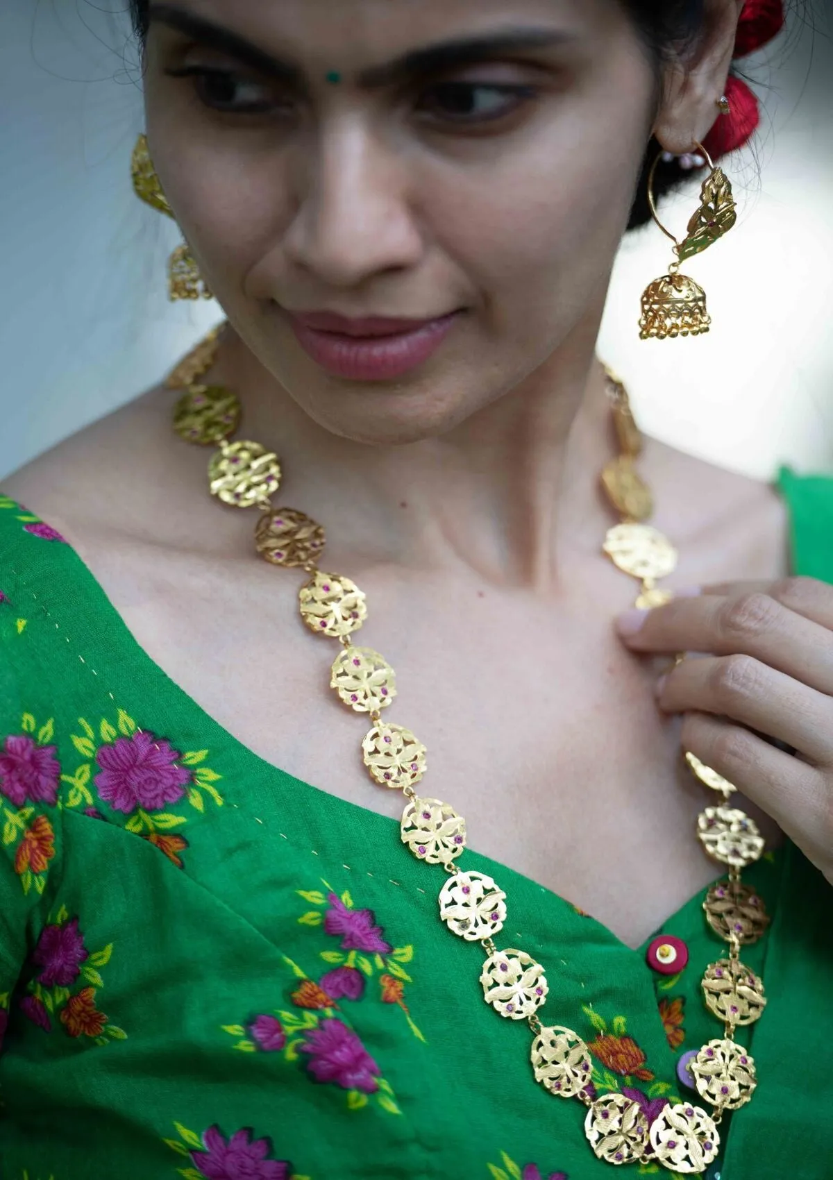 Santoshi Gold Tone Silver Necklace