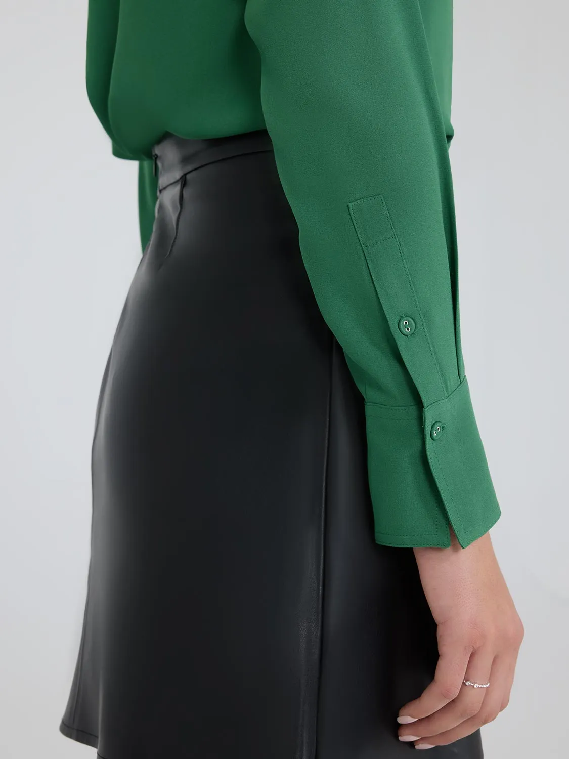 Satin Johnny Collar Popover Blouse