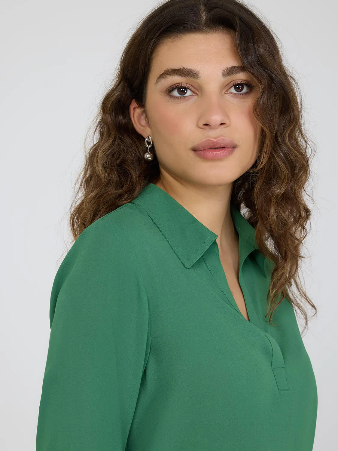 Satin Johnny Collar Popover Blouse