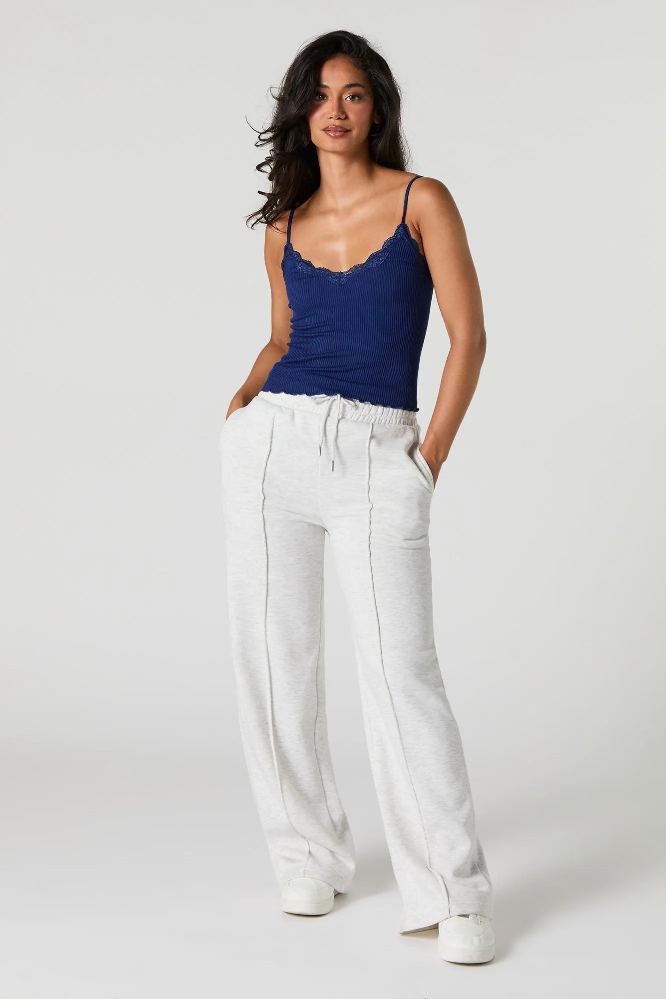 Seamless Ribbed Lace Trim Cami