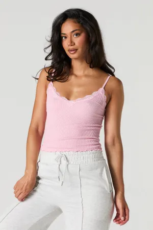 Seamless Ribbed Lace Trim Cami