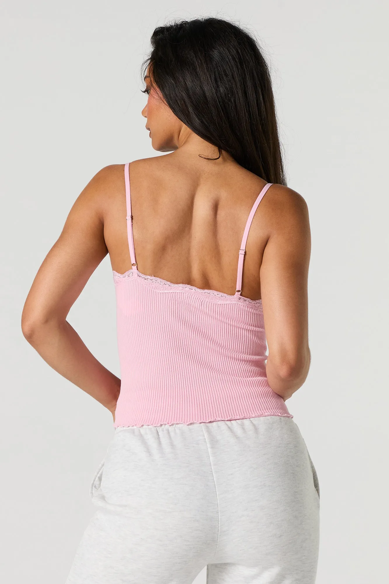 Seamless Ribbed Lace Trim Cami
