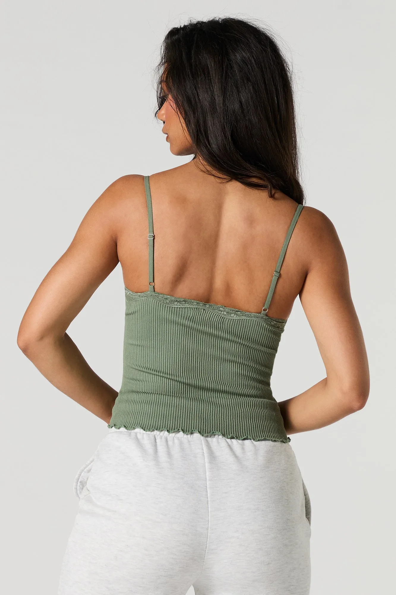 Seamless Ribbed Lace Trim Cami