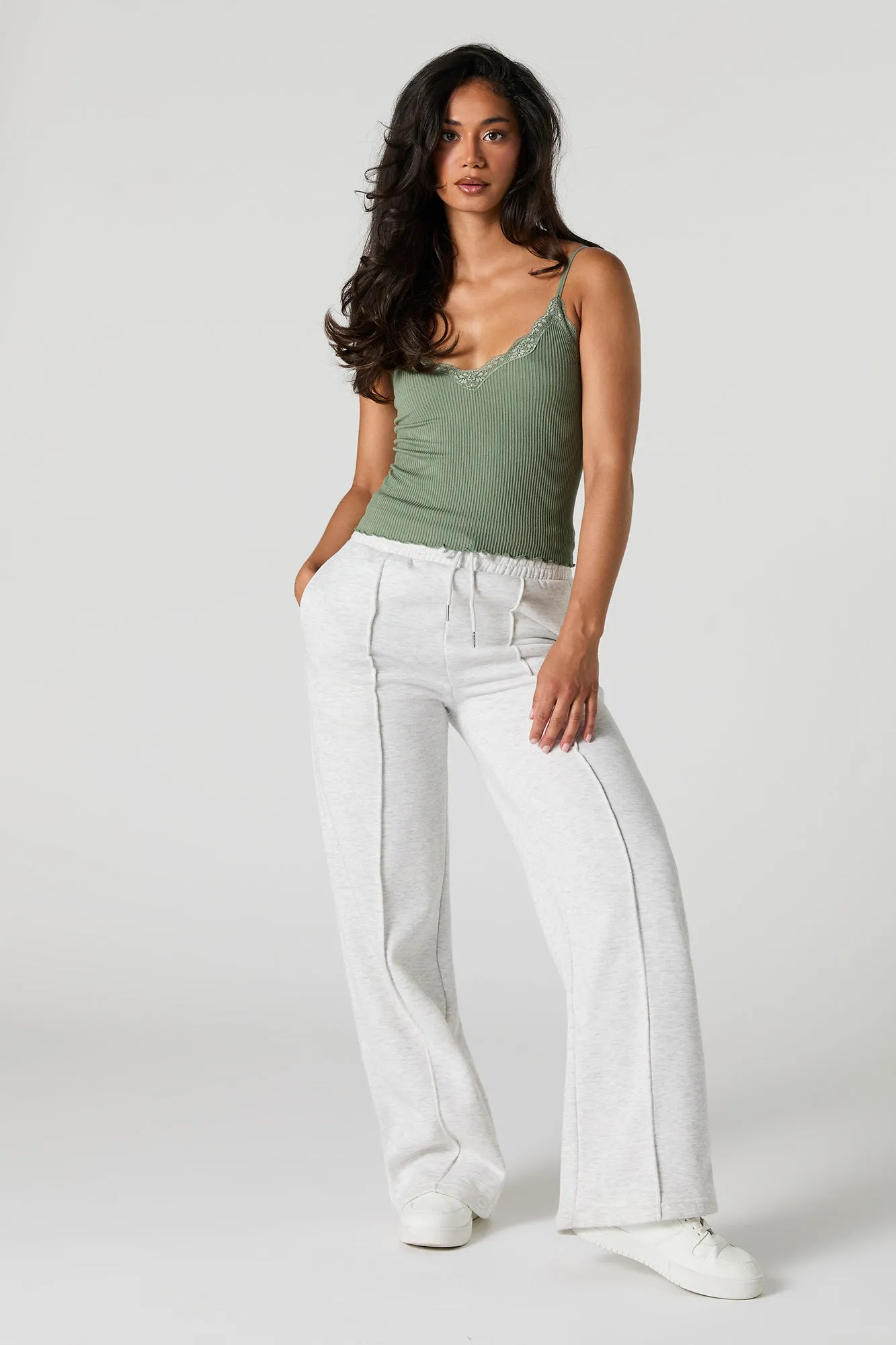 Seamless Ribbed Lace Trim Cami