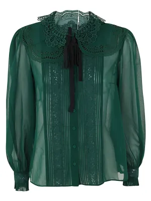 Self-Portrait Tie-Neck Lace Detailed Blouse