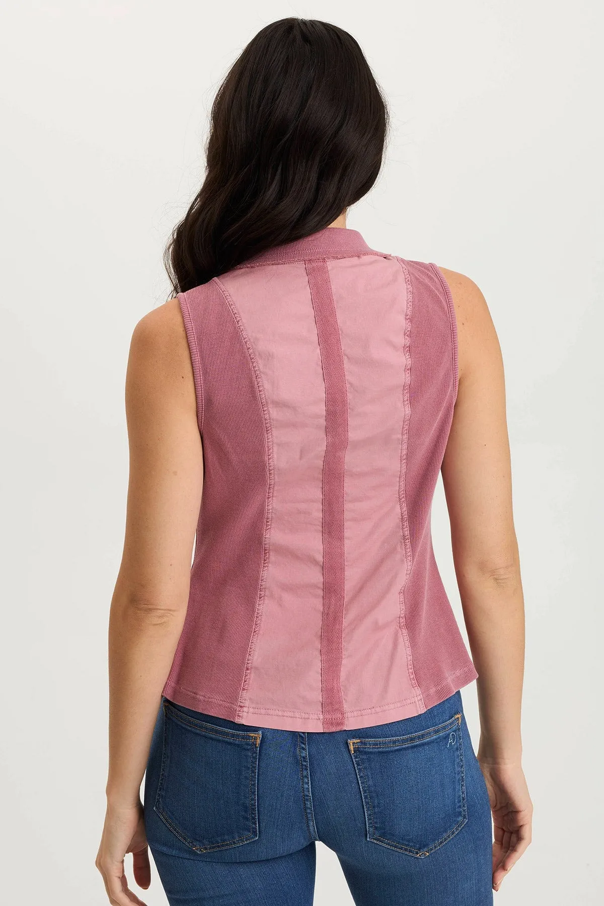 Shelton Poplin/Ribbed Zipper Pocket Vest