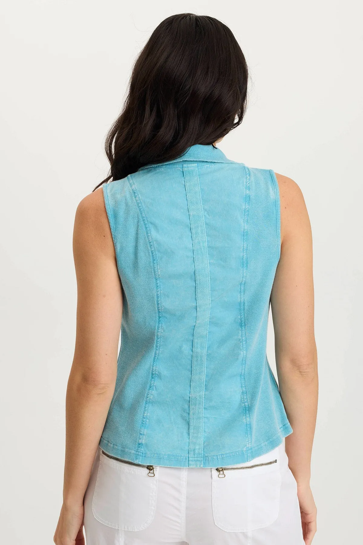 Shelton Poplin/Ribbed Zipper Pocket Vest
