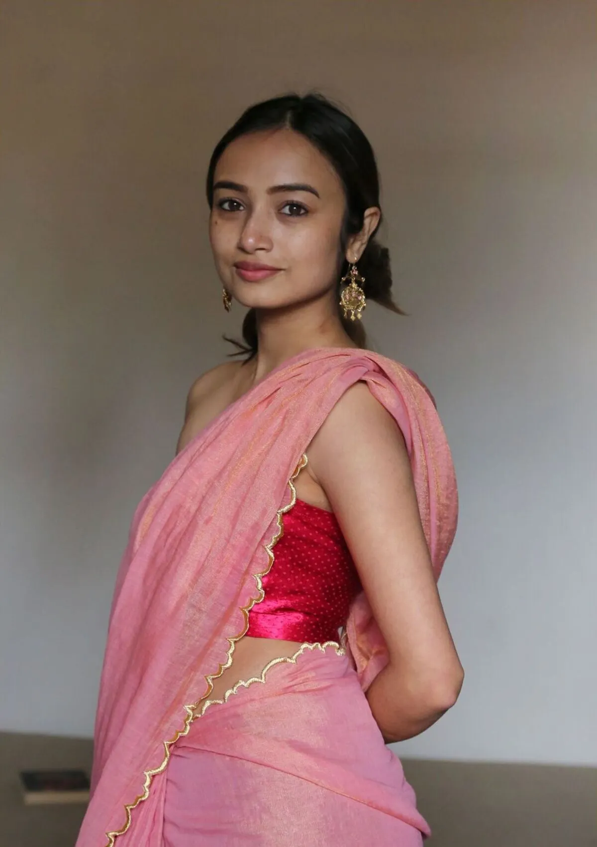Sorbet Pink Gold Chanderi Tissue Saree