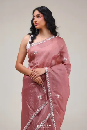 Spanish Pink Butti Handcrafted Tissue Saree