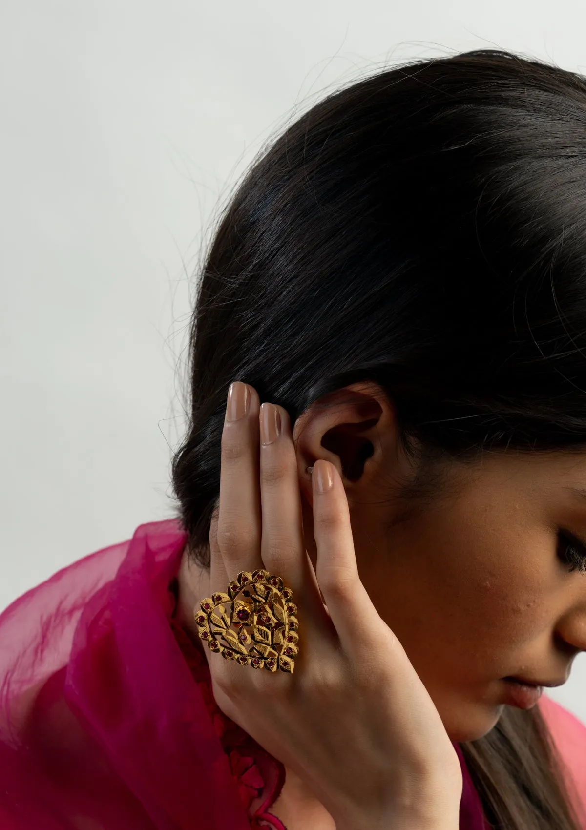 Sudha Gold Tone Silver Ring
