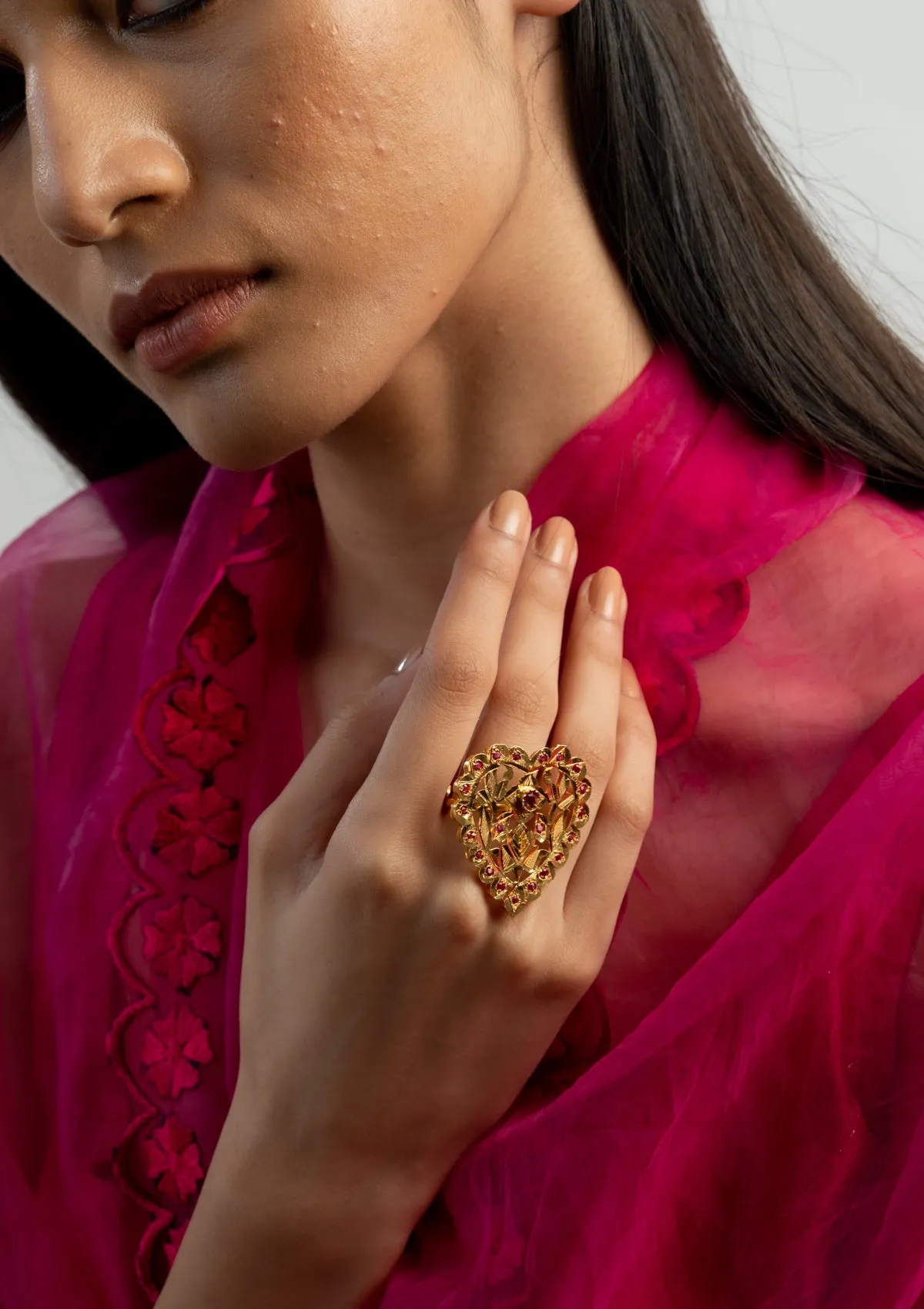 Sudha Gold Tone Silver Ring