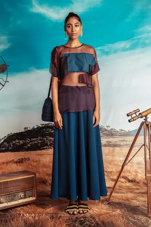 Teal Georgette Flared Skirt