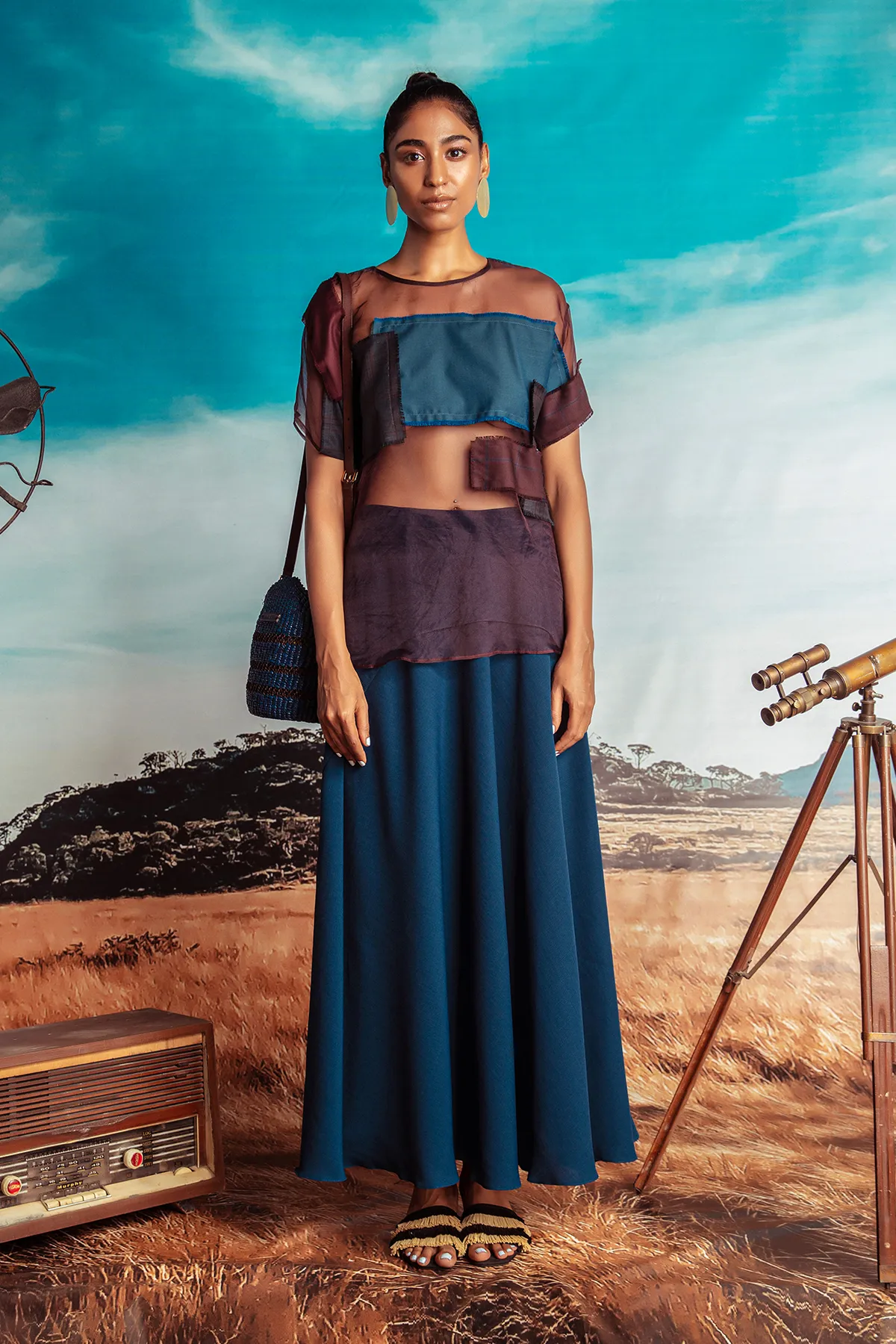 Teal Georgette Flared Skirt