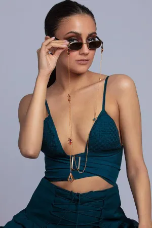 Teal Weave-textured Bralet and Teal Flare-pocketed Skirt with Drawstring