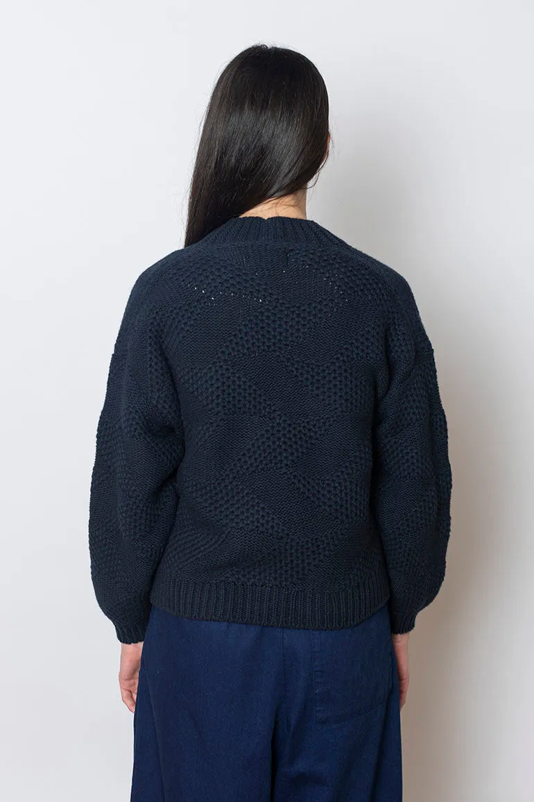 Tessellated Textured Easy Cardigan - Darkest Navy