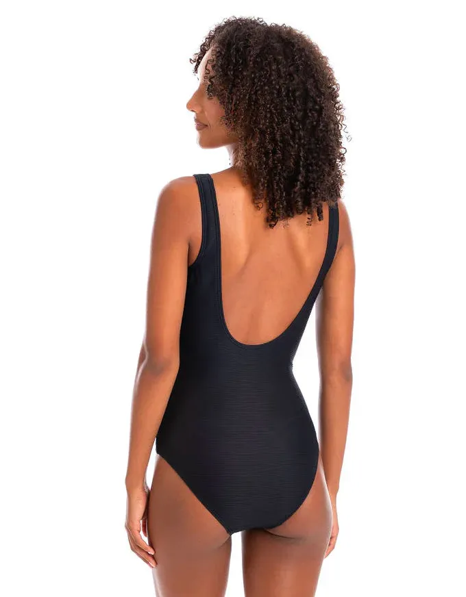 Textured Black Patchwork One Piece