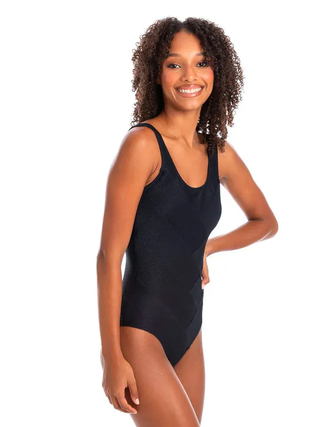 Textured Black Patchwork One Piece
