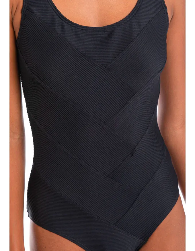 Textured Black Patchwork One Piece