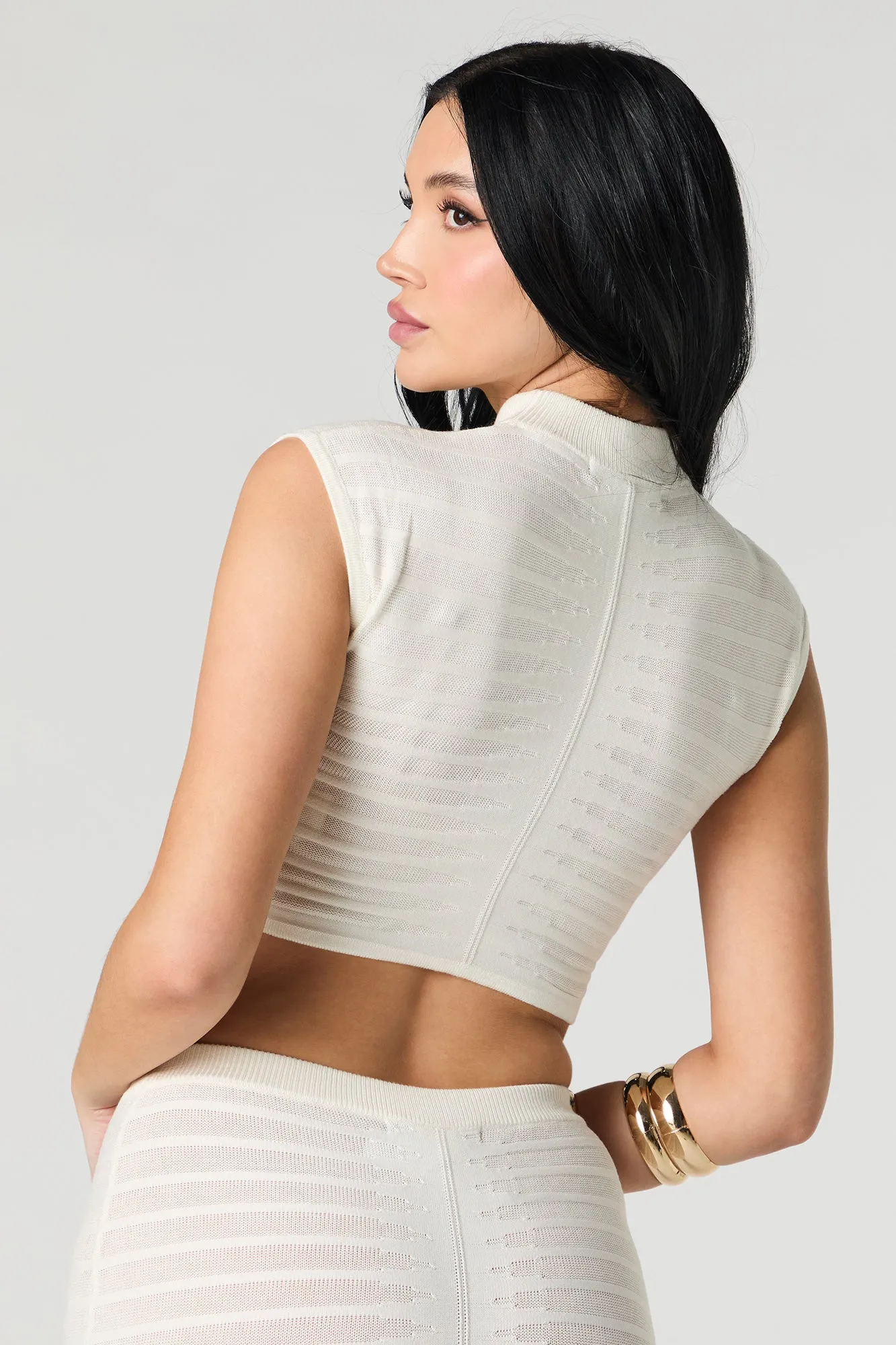 Textured Knit Semi Sheer Crop Top