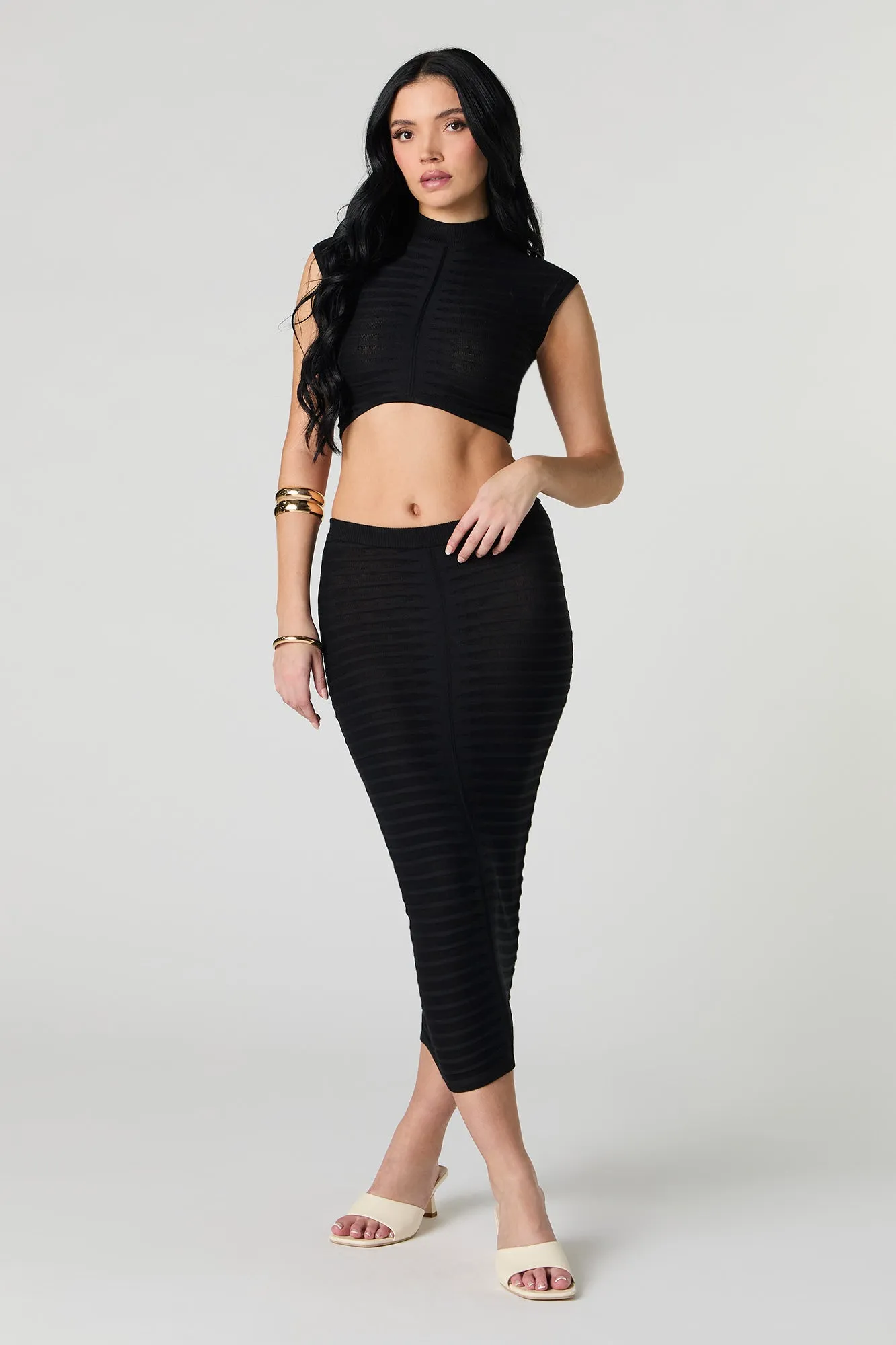 Textured Knit Semi Sheer Crop Top