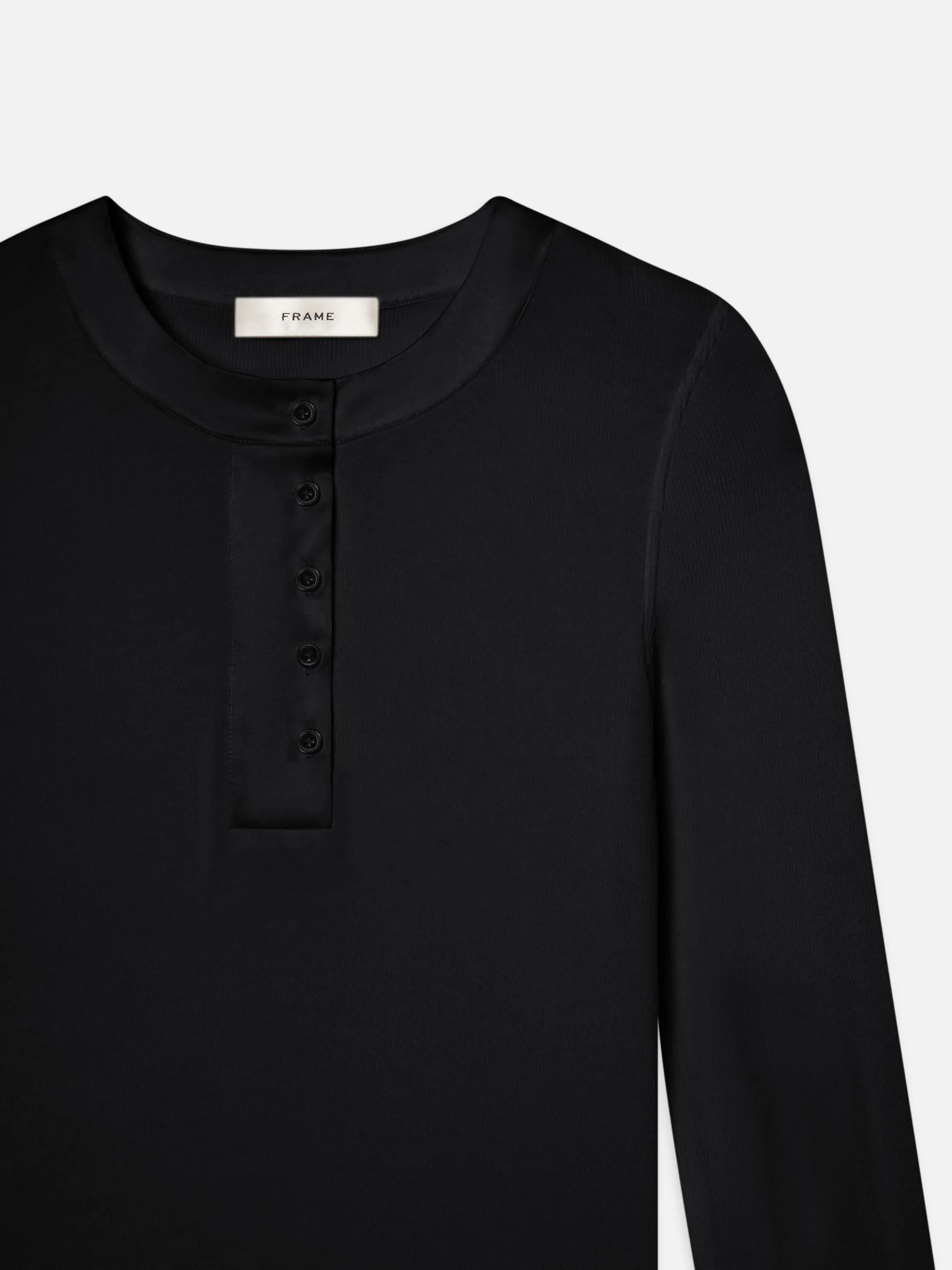 The Satin Trim Henley -- Black