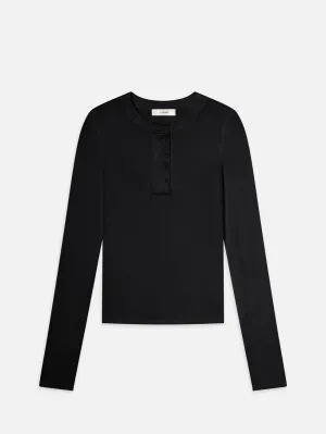 The Satin Trim Henley -- Black