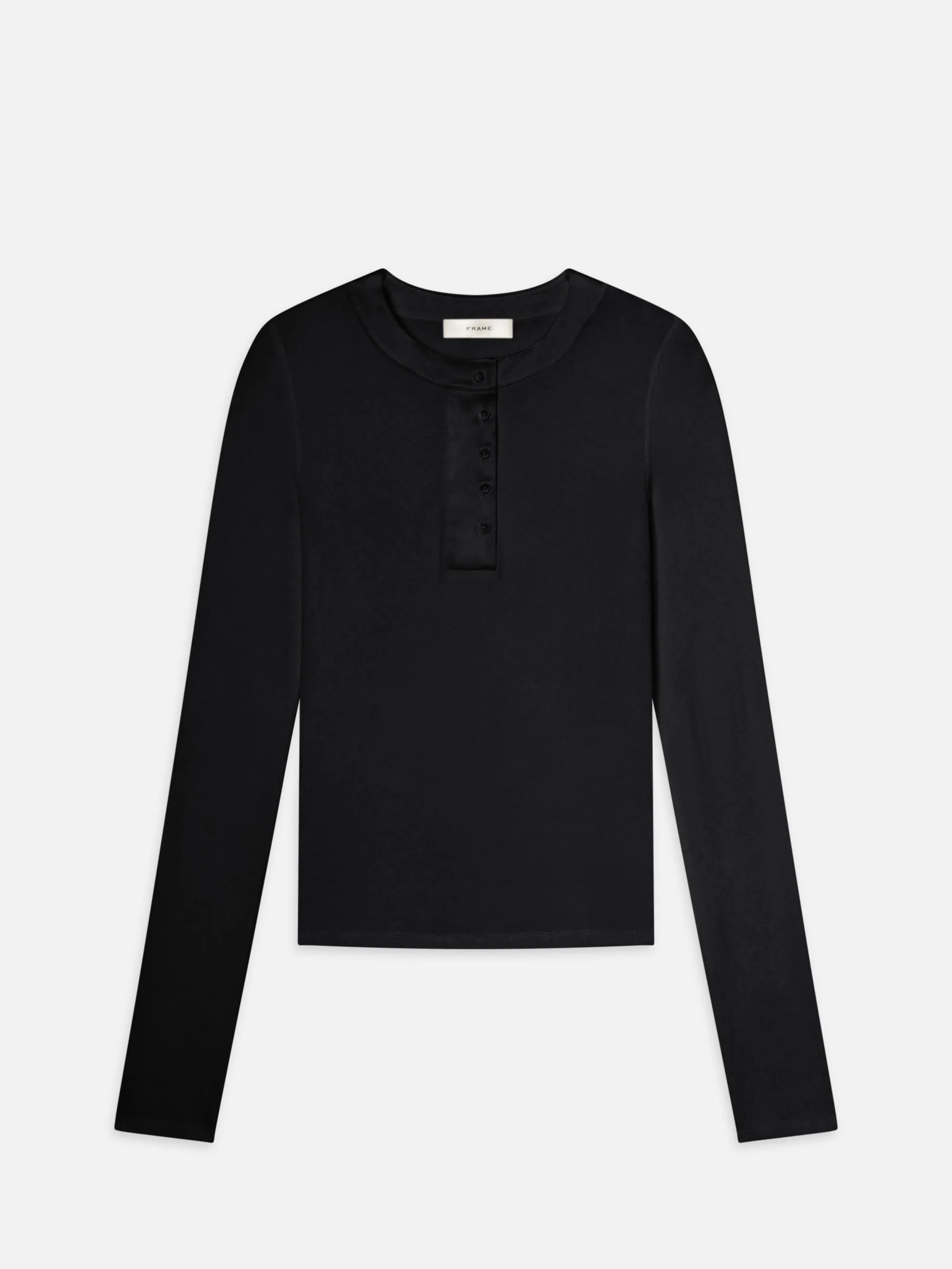 The Satin Trim Henley -- Black