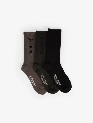 Thrills Workwear 3 Pack Sock - Falcon - Black - Deep Forest