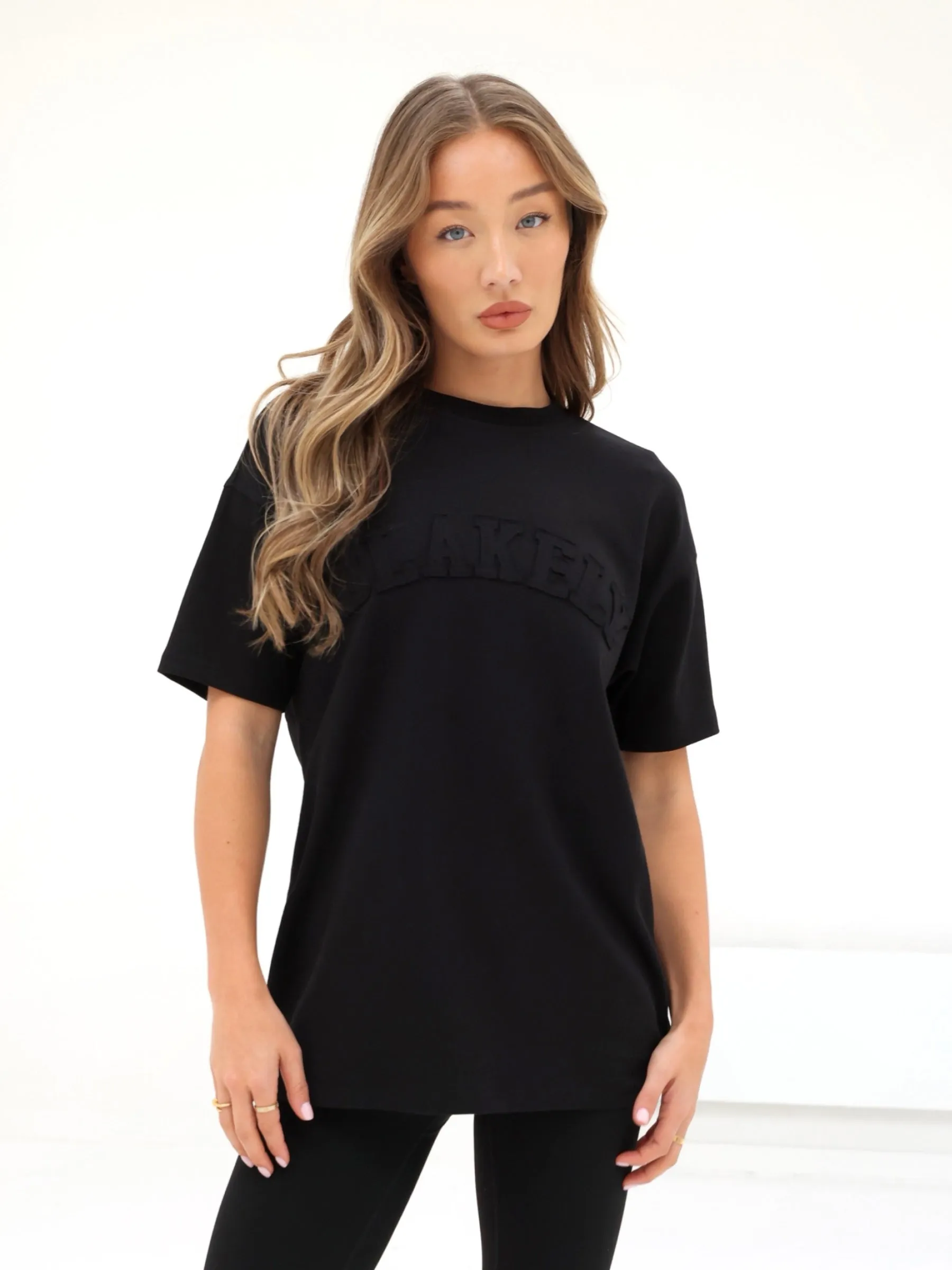 Tonal Varsity Oversized T-Shirt - Black