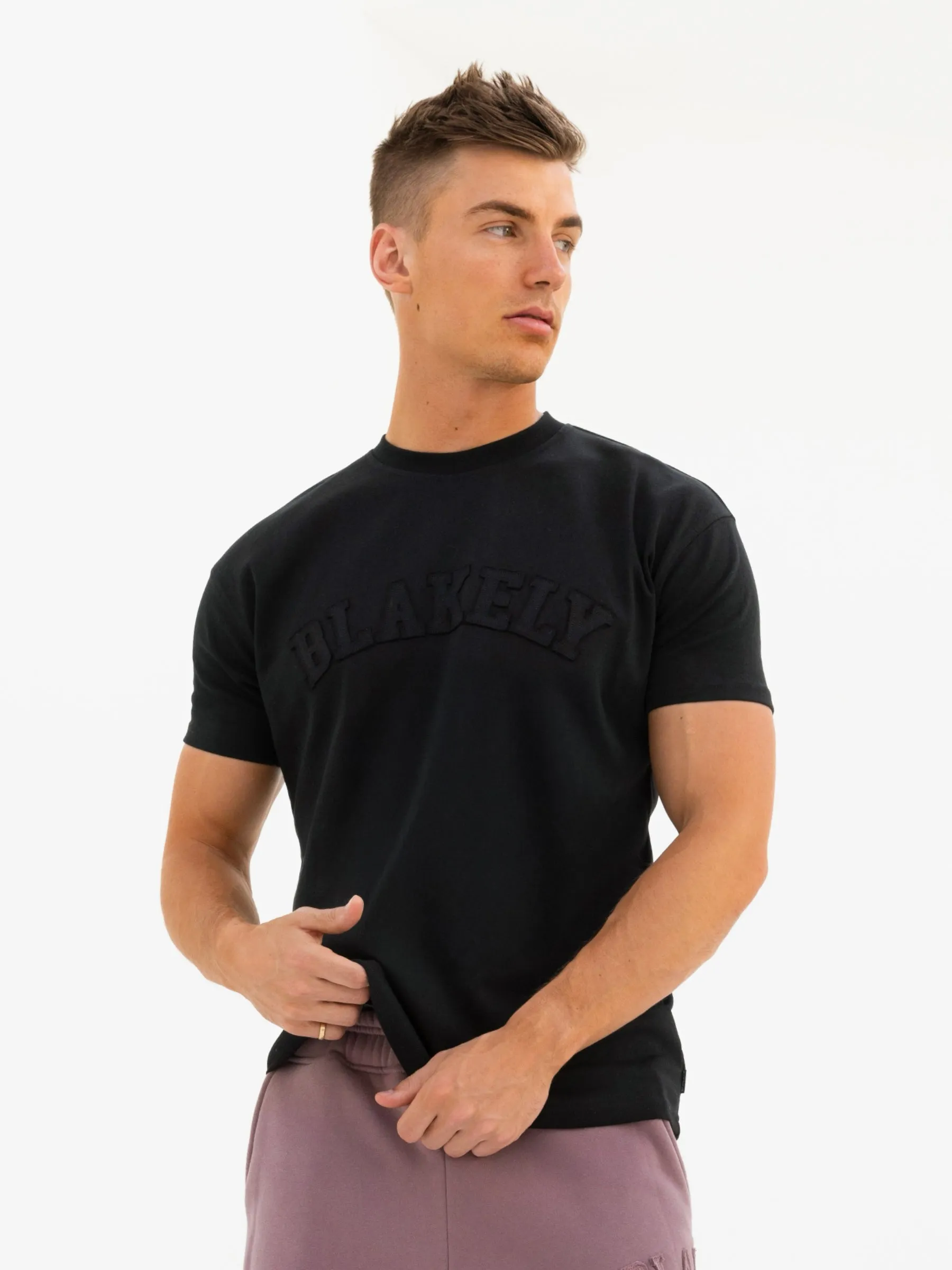 Tonal Varsity Relaxed T-Shirt - Black