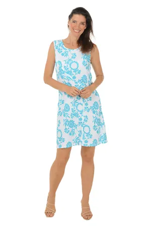 Turquoise Botanical Textured Knit Seamed Sleeveless Dress