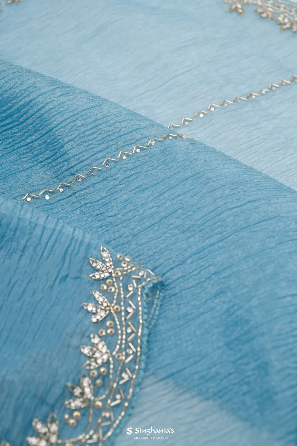 Uranian Blue Handcrafted Tissue Saree