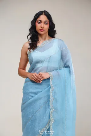 Uranian Blue Handcrafted Tissue Saree