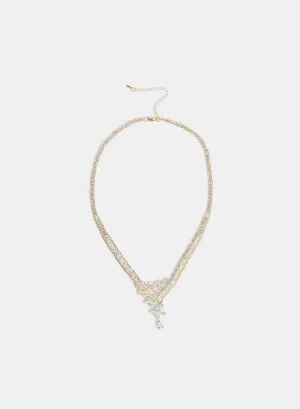 V-Shape Crystal Flower Necklace