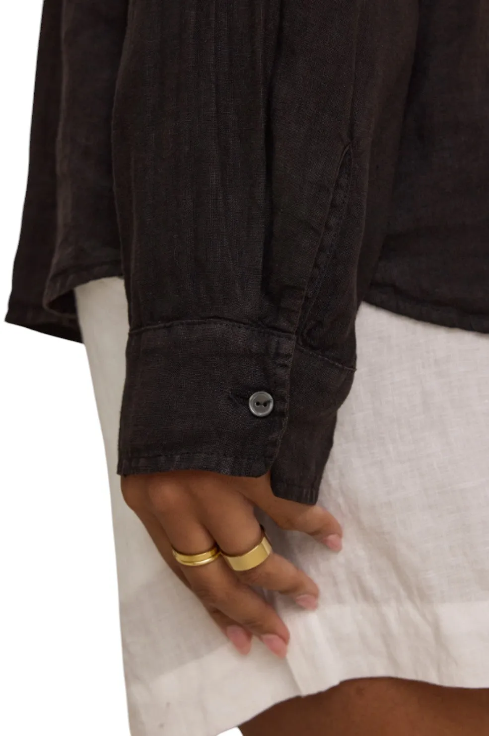Velvet X Cleo Wade Sisi Woven Linen Button Down - Black