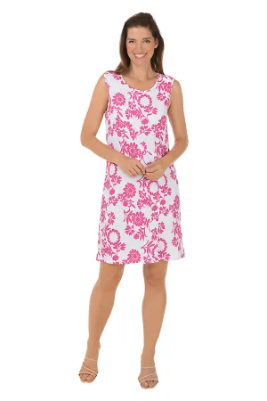 Violet Botanical Textured Knit Seamed Sleeveless Dress