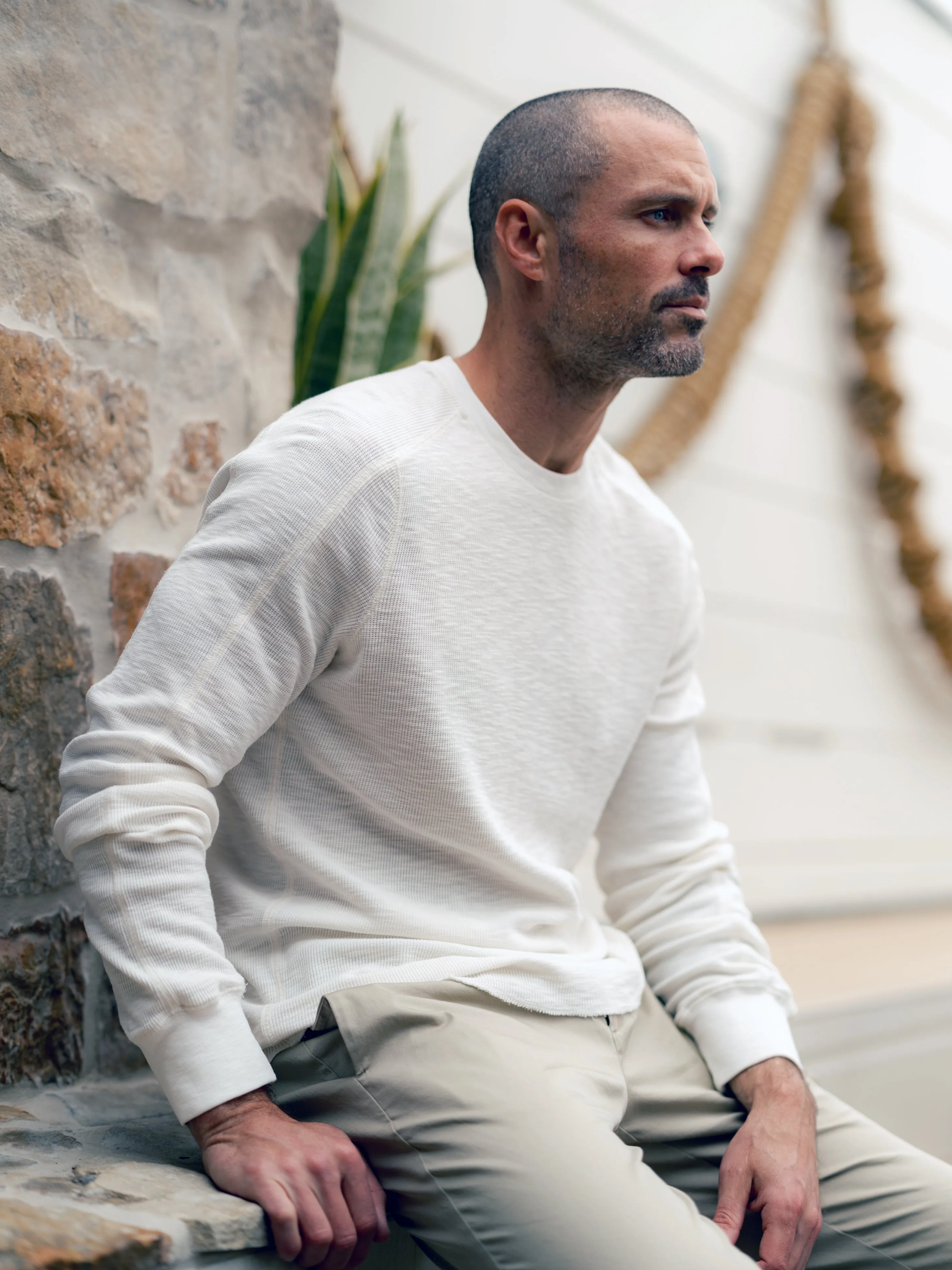 Waffle Cotton Crew - Antique White