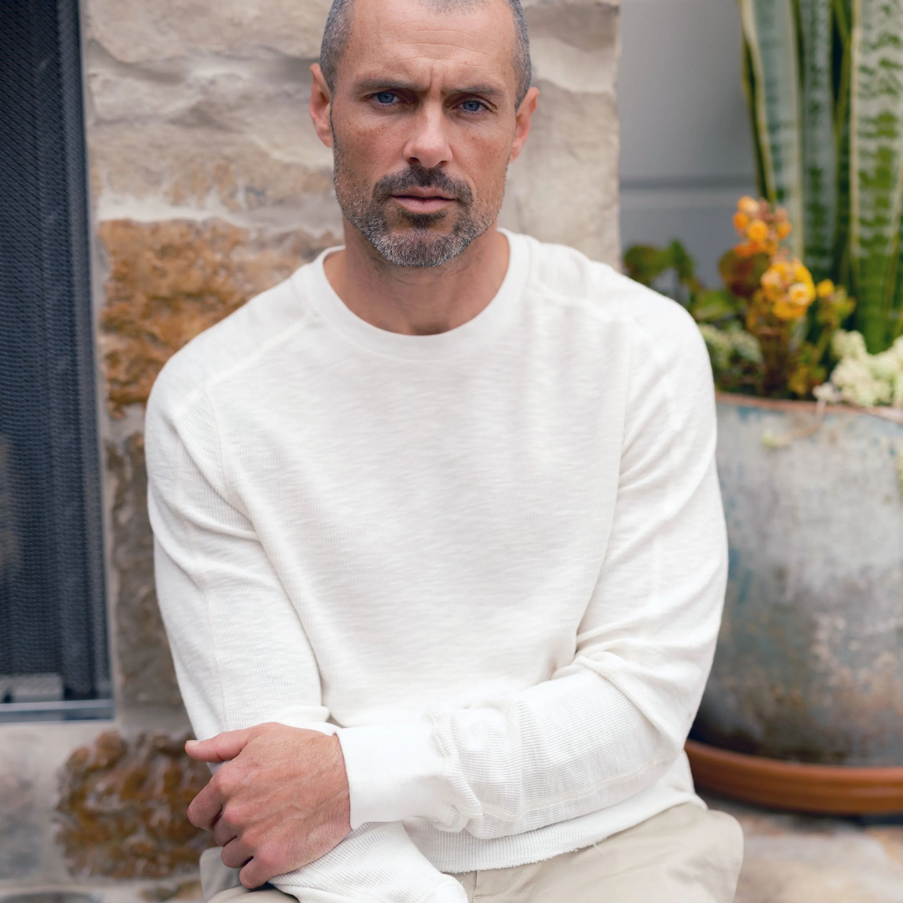 Waffle Cotton Crew - Antique White