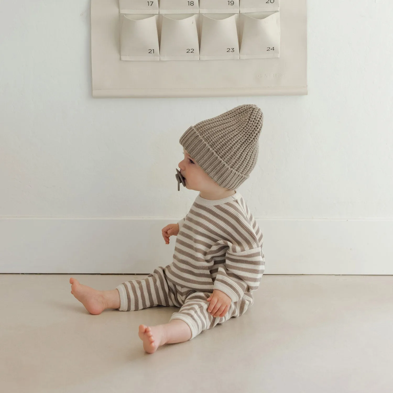 Waffle Slouch Set - Olive Stripe - FINAL SALE