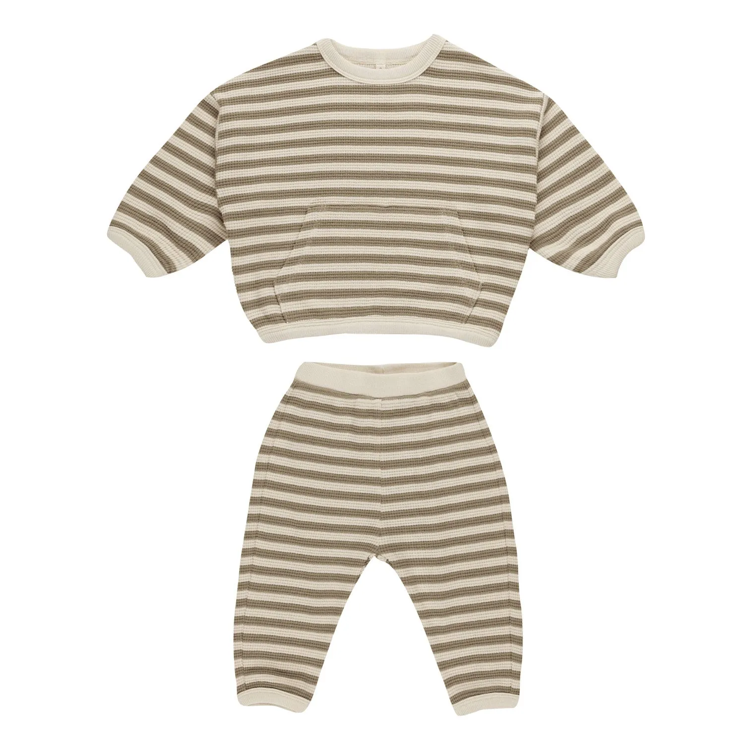 Waffle Slouch Set - Olive Stripe - FINAL SALE