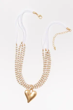 White Beaded Heart Necklace