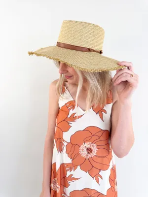 Wide Brim Frayed Straw Hat