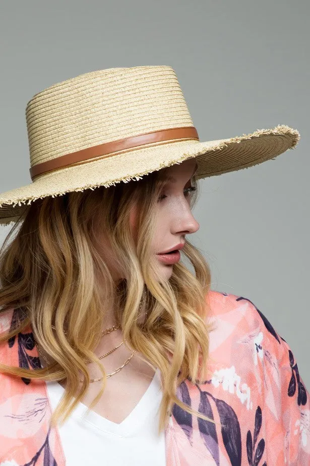 Wide Brim Frayed Straw Hat