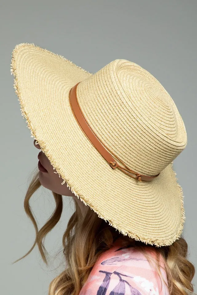 Wide Brim Frayed Straw Hat
